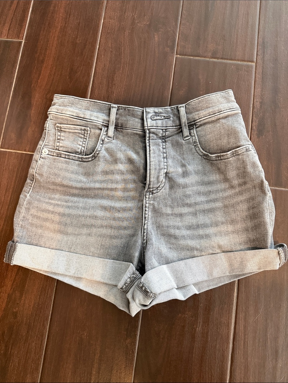Express Light Gray Rolled Cuff Denim Shorts